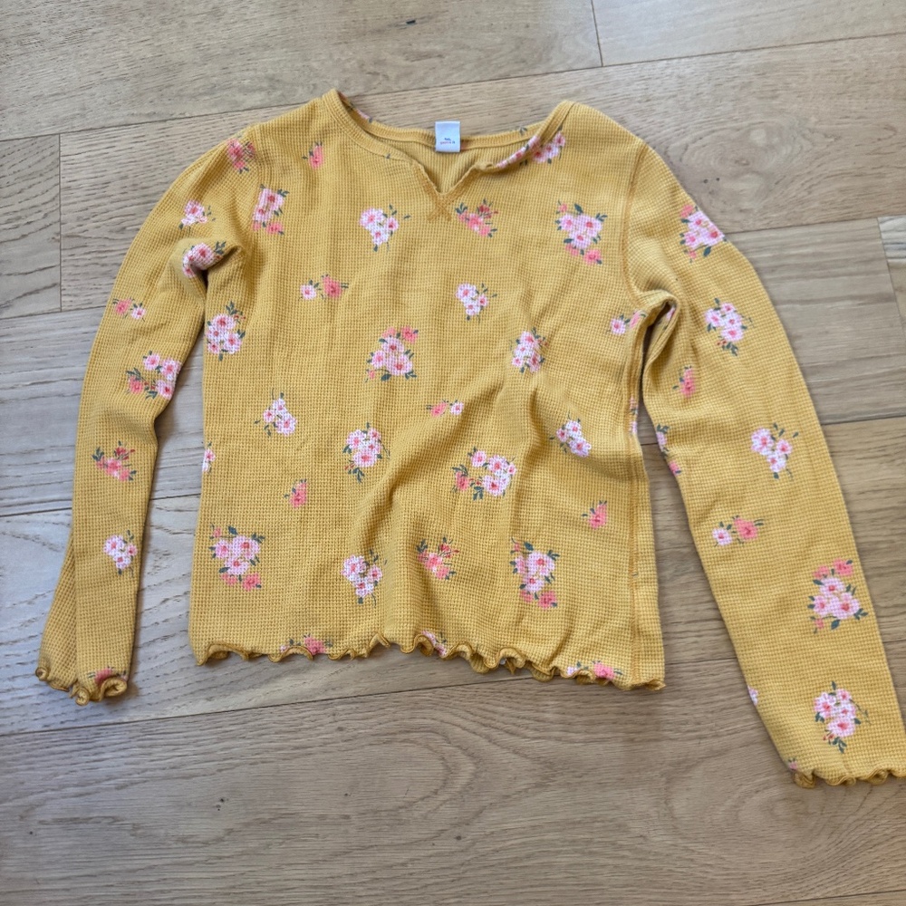 yellow long sleeve flower shirt for kids